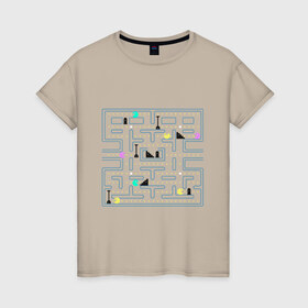 Женская футболка хлопок с принтом Pac-Man в Екатеринбурге, 100% хлопок | прямой крой, круглый вырез горловины, длина до линии бедер, слегка спущенное плечо | arcade | dendi | game | pac | pac man | pacman | retro | аркада | видеоигра | деньди | дэньди | игра | колобок | пакман | пакмэн | ретро