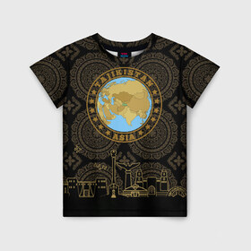 Детская футболка 3D с принтом Таджикистан в Екатеринбурге, 100% гипоаллергенный полиэфир | прямой крой, круглый вырез горловины, длина до линии бедер, чуть спущенное плечо, ткань немного тянется | arch | asia | city | crown | emblem | globe | map | ornament | patterns | republic | silhouette | stars | state | tajikistan | азия | архитектура | ашхабад | глобус | город | государство | звезды | карта | корона | орнамент | республика | силуэт | таджики