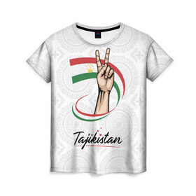 Женская футболка 3D с принтом Таджикистан в Екатеринбурге, 100% полиэфир ( синтетическое хлопкоподобное полотно) | прямой крой, круглый вырез горловины, длина до линии бедер | asia | crown | emblem | flag | gesture | hand | republic | sign | stars | state | tajikistan | victory | азия | государство | жест | звезды | знак | корона | победа | республика | рука | таджикистан | флаг | эмблема