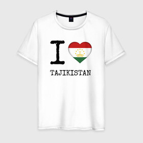 Мужская футболка хлопок с принтом Таджикистан в Екатеринбурге, 100% хлопок | прямой крой, круглый вырез горловины, длина до линии бедер, слегка спущенное плечо. | asia | coat of arms | flag | heart | i | love | ornament | patterns | republic | state | tajikistan | азия | герб | государство | люблю | орнамент | республика | сердце | таджикистан | узоры | флаг | я