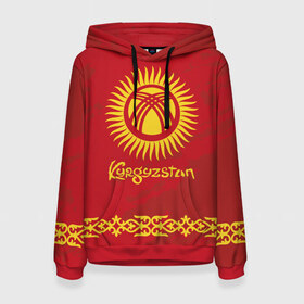 Женская толстовка 3D с принтом Киргизия в Екатеринбурге, 100% полиэстер  | двухслойный капюшон со шнурком для регулировки, мягкие манжеты на рукавах и по низу толстовки, спереди карман-кенгуру с мягким внутренним слоем. | asia | coat of arms | kyrgyz republics | kyrgyzstan | ornament | state | азия | герб | государство | киргизия | киргизская республика | кыргыз республикасы | кыргызстан | орнамент