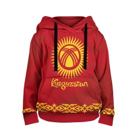 Детская толстовка 3D с принтом Киргизия в Екатеринбурге, 100% полиэстер | двухслойный капюшон со шнурком для регулировки, мягкие манжеты на рукавах и по низу толстовки, спереди карман-кенгуру с мягким внутренним слоем | asia | coat of arms | kyrgyz republics | kyrgyzstan | ornament | state | азия | герб | государство | киргизия | киргизская республика | кыргыз республикасы | кыргызстан | орнамент