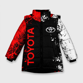 Зимняя куртка для девочек 3D с принтом TOYOTA в Екатеринбурге, ткань верха — 100% полиэстер; подклад — 100% полиэстер, утеплитель — 100% полиэстер. | длина ниже бедра, удлиненная спинка, воротник стойка и отстегивающийся капюшон. Есть боковые карманы с листочкой на кнопках, утяжки по низу изделия и внутренний карман на молнии. 

Предусмотрены светоотражающий принт на спинке, радужный светоотражающий элемент на пуллере молнии и на резинке для утяжки. | 2020 | auto | sport | toyota | авто | автомобиль | автомобильные | бренд | марка | машины | спорт | тойота