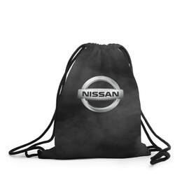 Рюкзак-мешок 3D с принтом NISSAN. в Екатеринбурге, 100% полиэстер | плотность ткани — 200 г/м2, размер — 35 х 45 см; лямки — толстые шнурки, застежка на шнуровке, без карманов и подкладки | 2020 | auto | nissan | sport | авто | автомобиль | автомобильные | бренд | марка | машины | ниссан | спорт