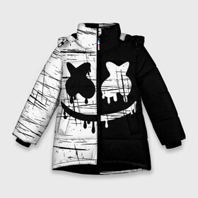 Зимняя куртка для девочек 3D с принтом FORTNITE MARSHMELLO в Екатеринбурге, ткань верха — 100% полиэстер; подклад — 100% полиэстер, утеплитель — 100% полиэстер. | длина ниже бедра, удлиненная спинка, воротник стойка и отстегивающийся капюшон. Есть боковые карманы с листочкой на кнопках, утяжки по низу изделия и внутренний карман на молнии. 

Предусмотрены светоотражающий принт на спинке, радужный светоотражающий элемент на пуллере молнии и на резинке для утяжки. | archetype | fortnite | fortnite x | game | ikonik | marshmello | raven | архетип | ворон | игра | иконик | маршмелло | фортнайт