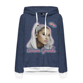 Женская толстовка 3D с принтом Ariana Grande Jeans в Екатеринбурге, 100% полиэстер  | двухслойный капюшон со шнурком для регулировки, мягкие манжеты на рукавах и по низу толстовки, спереди карман-кенгуру с мягким внутренним слоем. | ariana grande | grande | heart | jeans | pink | team | ариана гранде | гранде | джинса | джинсовый | джинсы | для фанатов | надпись | попса | розовый | сердечки | синий | текстура | фанатам