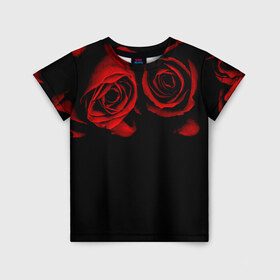 Детская футболка 3D с принтом Готика в Екатеринбурге, 100% гипоаллергенный полиэфир | прямой крой, круглый вырез горловины, длина до линии бедер, чуть спущенное плечо, ткань немного тянется | black | flowers | red | rose | rozario | vampire | алые | бутоны | вампир | винтаж | готический | красныерозы | кровь | лепестки | летний | лето | ночь | природа | растения | роза | розочка | розы | рок | темный | узор