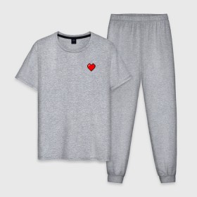 Мужская пижама хлопок с принтом Сердце 2D 8 бит в Екатеринбурге, 100% хлопок | брюки и футболка прямого кроя, без карманов, на брюках мягкая резинка на поясе и по низу штанин
 | 2d | 8 бит. | жизни | игры | любовь | минимализм | пиксель | сердце
