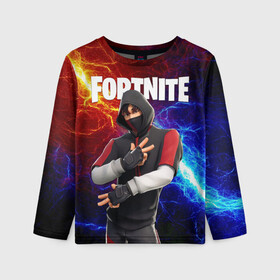 Детский лонгслив 3D с принтом FORTNITE x IKONIK | ФОРТНАЙТ ИКОНИК в Екатеринбурге, 100% полиэстер | длинные рукава, круглый вырез горловины, полуприлегающий силуэт
 | deadmau5 | fortnite | fortnite 2 | fortnite x маршмелло | ikonik | marshmello | ninja | ninja streamer | raven | travis scott | ворон | иконик | ниндзя | пили | рейвен | трэвис скотт | фортнайт