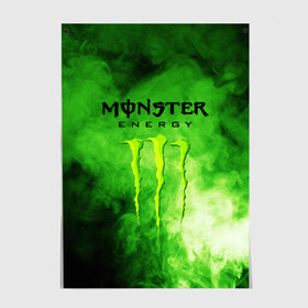 Постер с принтом MONSTER ENERGY в Екатеринбурге, 100% бумага
 | бумага, плотность 150 мг. Матовая, но за счет высокого коэффициента гладкости имеет небольшой блеск и дает на свету блики, но в отличии от глянцевой бумаги не покрыта лаком | brend | green | monster energy | андреналин | бренд | зеленый | логотип | монстр | напиток | энергетик | энергия