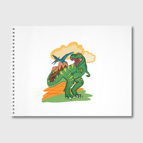 Альбом для рисования с принтом Динозавр в Екатеринбурге, 100% бумага
 | матовая бумага, плотность 200 мг. | Тематика изображения на принте: вулкан | динозавры | динозавры в природе | летающий динозавр | хищник