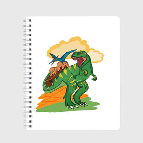 Тетрадь с принтом Динозавр в Екатеринбурге, 100% бумага | 48 листов, плотность листов — 60 г/м2, плотность картонной обложки — 250 г/м2. Листы скреплены сбоку удобной пружинной спиралью. Уголки страниц и обложки скругленные. Цвет линий — светло-серый
 | вулкан | динозавры | динозавры в природе | летающий динозавр | хищник