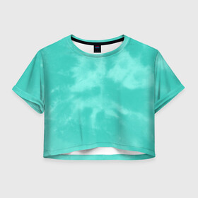 Женская футболка Crop-top 3D с принтом Бирюзовый ТАЙ ДАЙ в Екатеринбурге, 100% полиэстер | круглая горловина, длина футболки до линии талии, рукава с отворотами | summer | tie dye | акварель | бирюзовый тай дай | лето | разноцветная | тай дай | тайдай | яркая