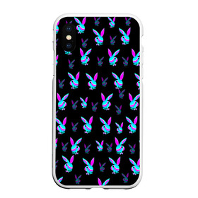 Чехол для iPhone XS Max матовый с принтом Playboy в Екатеринбурге, Силикон | Область печати: задняя сторона чехла, без боковых панелей | playboy | абстракция | зая | заяц | краска | кролик | кролик плейбой | лето | море | неон | отдых | плейбой | плэйбой | пляж | текстура
