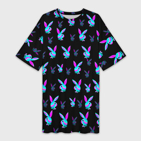 Платье-футболка 3D с принтом Playboy в Екатеринбурге,  |  | playboy | абстракция | зая | заяц | краска | кролик | кролик плейбой | лето | море | неон | отдых | плейбой | плэйбой | пляж | текстура