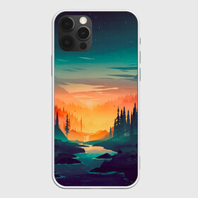 Чехол для iPhone 12 Pro Max с принтом Лесной закат в Екатеринбурге, Силикон |  | деревья | закат | иллюстрация | лес | небо | облака | природа | путешествие | ручей | фон