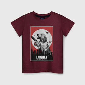 Детская футболка хлопок с принтом Лабзилла в Екатеринбурге, 100% хлопок | круглый вырез горловины, полуприлегающий силуэт, длина до линии бедер | вертолеты | годзилла | лабрадор | пес | постер | собака | собачник | фильм | щенок