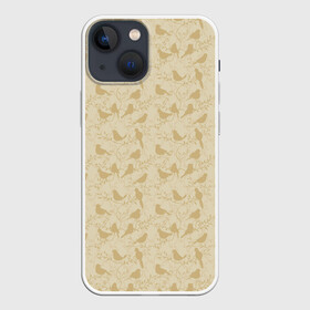 Чехол для iPhone 13 mini с принтом Бежевый принт силуэты птичек в Екатеринбурге,  |  | бежевый | нейтральный | паттерн | песочный | повседневный | принт | природа | птицы | птички | светлый | силуэты | узор