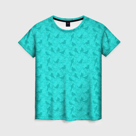 Женская футболка 3D с принтом Зеленые птицы летний узор в Екатеринбурге, 100% полиэфир ( синтетическое хлопкоподобное полотно) | прямой крой, круглый вырез горловины, длина до линии бедер | бежевый | бирюзовый | зеленый | нейтральный | паттерн | повседневный | принт | природа | птицы | птички | светлый | силуэты | узор