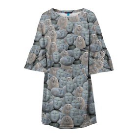 Детское платье 3D с принтом Каменные лица 3D МЕМ 2020 в Екатеринбурге, 100% полиэстер | прямой силуэт, чуть расширенный к низу. Круглая горловина, на рукавах — воланы | Тематика изображения на принте: my stone. | каменные лица | камни с человеческими лицами | мем