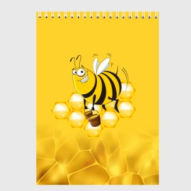 Скетчбук с принтом Лето. Пчелы. Мед в Екатеринбурге, 100% бумага
 | 48 листов, плотность листов — 100 г/м2, плотность картонной обложки — 250 г/м2. Листы скреплены сверху удобной пружинной спиралью | Тематика изображения на принте: лето | мед | насекомые | пчела | соты | улей