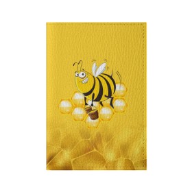 Обложка для паспорта матовая кожа с принтом Лето. Пчелы. Мед в Екатеринбурге, натуральная матовая кожа | размер 19,3 х 13,7 см; прозрачные пластиковые крепления | лето | мед | насекомые | пчела | соты | улей
