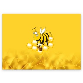 Поздравительная открытка с принтом Лето. Пчелы. Мед в Екатеринбурге, 100% бумага | плотность бумаги 280 г/м2, матовая, на обратной стороне линовка и место для марки
 | Тематика изображения на принте: лето | мед | насекомые | пчела | соты | улей