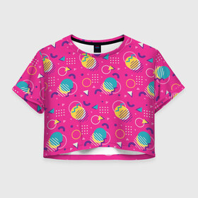 Женская футболка Crop-top 3D с принтом Memphis 80s funky art в Екатеринбурге, 100% полиэстер | круглая горловина, длина футболки до линии талии, рукава с отворотами | 