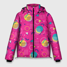 Мужская зимняя куртка 3D с принтом Memphis 80s funky art в Екатеринбурге, верх — 100% полиэстер; подкладка — 100% полиэстер; утеплитель — 100% полиэстер | длина ниже бедра, свободный силуэт Оверсайз. Есть воротник-стойка, отстегивающийся капюшон и ветрозащитная планка. 

Боковые карманы с листочкой на кнопках и внутренний карман на молнии. | 