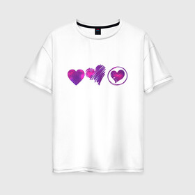 Женская футболка хлопок Oversize с принтом Сердца цветные в Екатеринбурге, 100% хлопок | свободный крой, круглый ворот, спущенный рукав, длина до линии бедер
 | картинки | круг | любовь | прикольные | сердца | смайлы | украшение | цветные | штрих | элемент