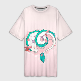 Платье-футболка 3D с принтом Спящий дракон Хаку чиби цветы в Екатеринбурге,  |  | аниме | арт | божество | градиент | дракон | дракон бог | дракончик | дракоша | малыш | мило | пастельный | персонаж | простой | рисунок | розовый | светлый | спящий дракон | студия гибли