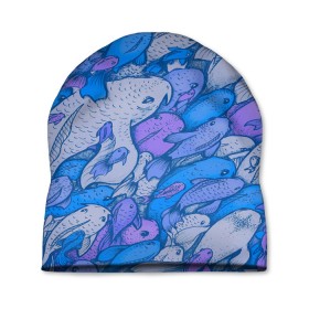 Шапка 3D с принтом косяк рыб крупно рисунок в Екатеринбурге, 100% полиэстер | универсальный размер, печать по всей поверхности изделия | арт | косяк | много | морские жители | морской | подводный мир | рисунок | рыбки | рыбы | синий | фиолетовый
