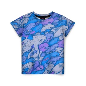 Детская футболка 3D с принтом косяк рыб крупно рисунок в Екатеринбурге, 100% гипоаллергенный полиэфир | прямой крой, круглый вырез горловины, длина до линии бедер, чуть спущенное плечо, ткань немного тянется | арт | косяк | много | морские жители | морской | подводный мир | рисунок | рыбки | рыбы | синий | фиолетовый