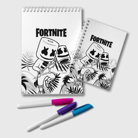 Блокнот с принтом FORTNITE MARSHMELLO в Екатеринбурге, 100% бумага | 48 листов, плотность листов — 60 г/м2, плотность картонной обложки — 250 г/м2. Листы скреплены удобной пружинной спиралью. Цвет линий — светло-серый
 | Тематика изображения на принте: archetype | fortnite | fortnite x | game | ikonik | marshmello | raven | архетип | ворон | игра | иконик | маршмелло | фортнайт