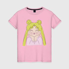 Женская футболка хлопок с принтом Sailor Moon в Екатеринбурге, 100% хлопок | прямой крой, круглый вырез горловины, длина до линии бедер, слегка спущенное плечо | face | girl | sailor moon | sailormoon | девочка | лицо | мультяшка | сейлормун | сэйлор мун