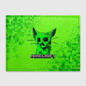 Обложка для студенческого билета с принтом MINECRAFT CREEPER CAT в Екатеринбурге, натуральная кожа | Размер: 11*8 см; Печать на всей внешней стороне | creeper | game | minecraft | блоки | игра | квадраты | компьютерная | крипер | криппер | майнкрафт | огонь