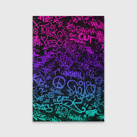 Обложка для паспорта матовая кожа с принтом Граффити Neon в Екатеринбурге, натуральная матовая кожа | размер 19,3 х 13,7 см; прозрачные пластиковые крепления | blue | cyberpunk | drawing | graffiti | lettering | neon | paint | purple | text | брызги | граффити | киберпанк | краска | надписи | неон | рисунок | синий | текст | фиолетовый