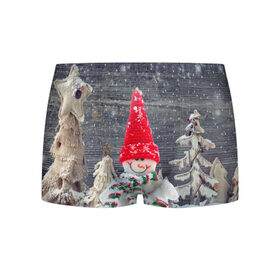 Мужские трусы 3D с принтом Снеговик, Новогодняя в Екатеринбурге, 50% хлопок, 50% полиэстер | классическая посадка, на поясе мягкая тканевая резинка | Тематика изображения на принте: ёлки | красный | новый год | снег | снеговик