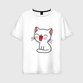 Женская футболка хлопок Oversize с принтом Котёнок в Екатеринбурге, 100% хлопок | свободный крой, круглый ворот, спущенный рукав, длина до линии бедер
 | feline | аниме | каваи | картинки | котенок | кошка | мультфильмы | нежная | прикольные