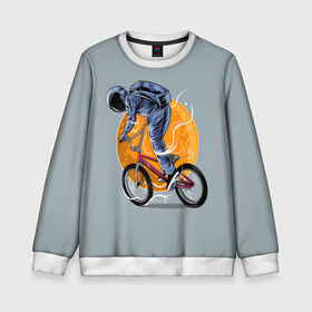 Детский свитшот 3D с принтом Космический велосипедист (Z) в Екатеринбурге, 100% полиэстер | свободная посадка, прямой крой, мягкая тканевая резинка на рукавах и понизу свитшота | bicycle | bicyclist | bike | biker | bmx | cycle | galaxy | moon | rider | space | stars | байкер | бмх | вело | велогонщик | велосепедист | велосипед | велоспорт | гонщик | космос | луна