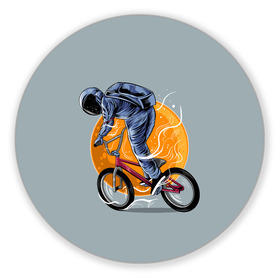 Коврик для мышки круглый с принтом Космический велосипедист (Z) в Екатеринбурге, резина и полиэстер | круглая форма, изображение наносится на всю лицевую часть | bicycle | bicyclist | bike | biker | bmx | cycle | galaxy | moon | rider | space | stars | байкер | бмх | вело | велогонщик | велосепедист | велосипед | велоспорт | гонщик | космос | луна