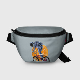 Поясная сумка 3D с принтом Космический велосипедист (Z) в Екатеринбурге, 100% полиэстер | плотная ткань, ремень с регулируемой длиной, внутри несколько карманов для мелочей, основное отделение и карман с обратной стороны сумки застегиваются на молнию | bicycle | bicyclist | bike | biker | bmx | cycle | galaxy | moon | rider | space | stars | байкер | бмх | вело | велогонщик | велосепедист | велосипед | велоспорт | гонщик | космос | луна