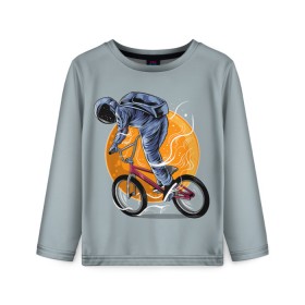 Детский лонгслив 3D с принтом Космический велосипедист (Z) в Екатеринбурге, 100% полиэстер | длинные рукава, круглый вырез горловины, полуприлегающий силуэт
 | bicycle | bicyclist | bike | biker | bmx | cycle | galaxy | moon | rider | space | stars | байкер | бмх | вело | велогонщик | велосепедист | велосипед | велоспорт | гонщик | космос | луна