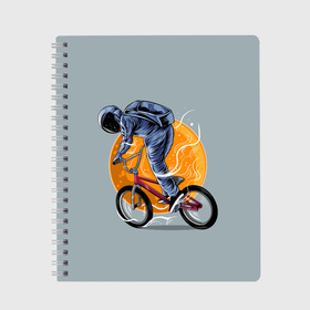 Тетрадь с принтом Космический велосипедист (Z) в Екатеринбурге, 100% бумага | 48 листов, плотность листов — 60 г/м2, плотность картонной обложки — 250 г/м2. Листы скреплены сбоку удобной пружинной спиралью. Уголки страниц и обложки скругленные. Цвет линий — светло-серый
 | bicycle | bicyclist | bike | biker | bmx | cycle | galaxy | moon | rider | space | stars | байкер | бмх | вело | велогонщик | велосепедист | велосипед | велоспорт | гонщик | космос | луна