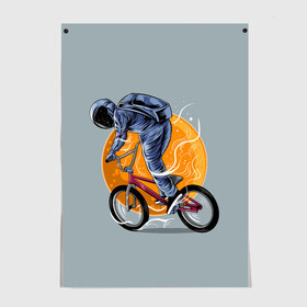 Постер с принтом Космический велосипедист (Z) в Екатеринбурге, 100% бумага
 | бумага, плотность 150 мг. Матовая, но за счет высокого коэффициента гладкости имеет небольшой блеск и дает на свету блики, но в отличии от глянцевой бумаги не покрыта лаком | bicycle | bicyclist | bike | biker | bmx | cycle | galaxy | moon | rider | space | stars | байкер | бмх | вело | велогонщик | велосепедист | велосипед | велоспорт | гонщик | космос | луна