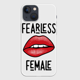 Чехол для iPhone 13 mini с принтом БЕССТРАШНАЯ ЖЕНЩИНА | FEARLESS WOMAN (Z) в Екатеринбурге,  |  | female | бесстрашная женщина | вписка | губы | дерзкая | зубы | клуб | крутой | пафос | пафосная | подруге | поцелуй | рот | смелая | смелой | сочность | сочные | туса | тусовка | улыбка | язык