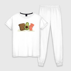 Женская пижама хлопок с принтом Бутерброд из авокадо в Екатеринбурге, 100% хлопок | брюки и футболка прямого кроя, без карманов, на брюках мягкая резинка на поясе и по низу штанин | avocado | авокадо | веганство | вегетарианство | еда | зеленый | земля | зож | листья | овощи | позиция | природа | фрукты