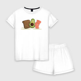 Женская пижама с шортиками хлопок с принтом Бутерброд из авокадо в Екатеринбурге, 100% хлопок | футболка прямого кроя, шорты свободные с широкой мягкой резинкой | avocado | авокадо | веганство | вегетарианство | еда | зеленый | земля | зож | листья | овощи | позиция | природа | фрукты