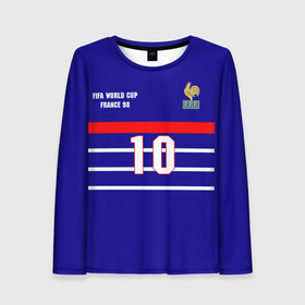 Женский лонгслив 3D с принтом Форма Франции (Zidane) в Екатеринбурге, 100% полиэстер | длинные рукава, круглый вырез горловины, полуприлегающий силуэт | zidane | зидан | зизу | зинедин зидан | легенда франции | номер 10 | реал мадрид | ретро форма | сборная франции | тренер реала | фильм такси | футболка из фильма такси | чемпионат мира 1998 | чемпионы мира