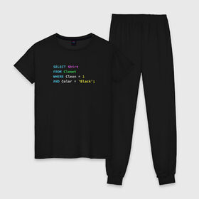 Женская пижама хлопок с принтом Code в Екатеринбурге, 100% хлопок | брюки и футболка прямого кроя, без карманов, на брюках мягкая резинка на поясе и по низу штанин | code | coding | it | programming | код | кодинг | прогер | программирование | программист